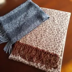 レオパード柄フリンジマフラー（グレー・ベージュ）
