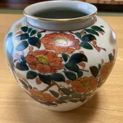 美品】薩摩焼 カラフルな花柄の陶器花瓶 高さ13cmフラワーベース壺