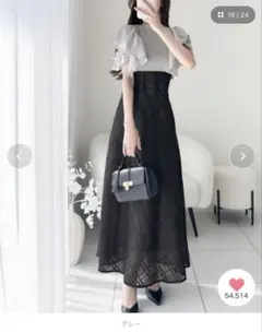 ダブルフリル袖チェックレースドッキングワンピのサムネイル