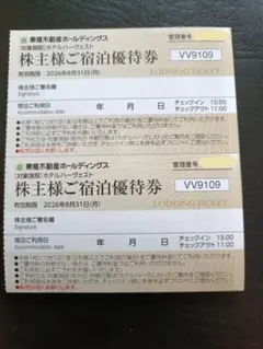 【匿名配送】東急不動産 株主宿泊優待券 東急ハーヴェスト 2枚