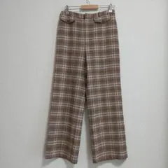 GU　チェック柄 　ストレートパンツ 　ブラウン系　XL　秋冬