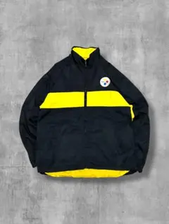 【Reebok】リーボックNFLチームスティーラーズ刺繍ナイロンジャケット黒黄M