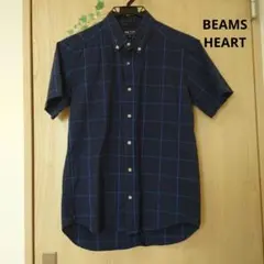 BEAMS HEART 半袖シャツ ネイビー チェック Mサイズのサムネイル