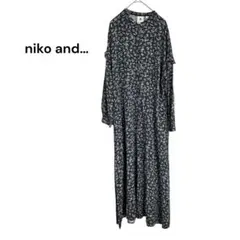 ニコアンド 花柄 ロングワンピース M 長袖 フラワープリント シャツワンピース
