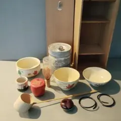 茶道道具セット⑥　短冊箱　木箱　お茶碗　建水　棗　御稽古　お点前セット