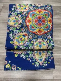 アンティーク袋帯　青色　刺繍のサムネイル