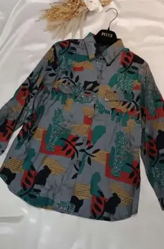 00s Y2K ヴィンテージ総柄シャツ　昭和レトロ