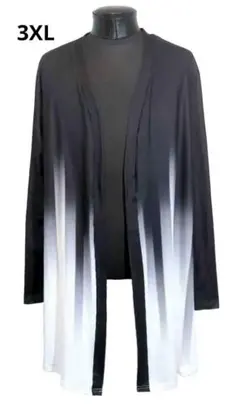 3XL カーディガン ロング丈 グラデーション 着流し ホワイト ブラック