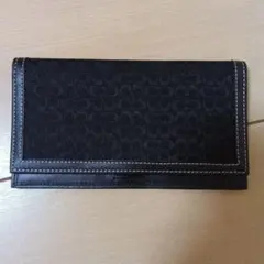 コーチ二つ折り財布 ブラック キャンバス/レザー