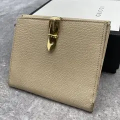 GUCCI グッチ 折り財布 ベージュ レザー ゴールドピン 2つ折り 多収納