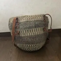 編み込みかごバッグ 青と茶色のストライプ