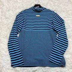 極美品ニューバランスゴルフ長袖カットソー ボーダー モックネック ブルー XL