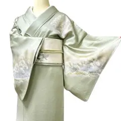 AA137愛華 着物 訪問着 風景 淡いグリーン 正絹 - メルカリ