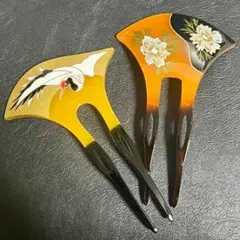 2SZ-004 2点セット 簪 かんざし 髪飾り バチ型 鶴 花 結婚式 留袖