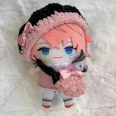 【黒＆ピンク】ベレー帽 ポシェット セット にじぱぺっと ぬい服 10cm
