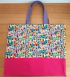 手提げBag　トートバッグ　ハンドメイド　リボン　動物柄　ピンク　紫