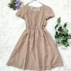 美品✨ef-de ドットワンピース ベージュ 9号 パフ袖 上品かわいい