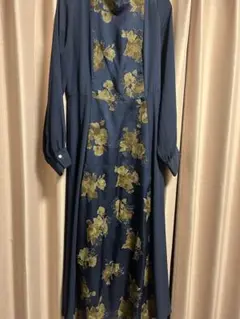 【andemiu】ネイビー 花柄 長袖ワンピース