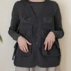 niko and ニコアンド フィッシング ポケット ベスト グレー Fサイズ