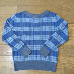 05 NEWYORKER ニューヨーカー　青系チェック ニットセーター 長袖