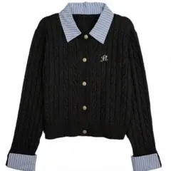 SHEIN 襟付きケーブルニットカーディガン