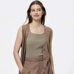 リブニットスクエアタンクトップ GU ブラウン