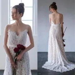 ドレスプロダクション ウェディングドレス バックV レース スレンダードレス
