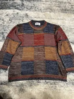 00's vintage パッチワーク風　長袖ニットセーター