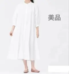 美品 GU 七分袖 バンドカラーシャツワンピース