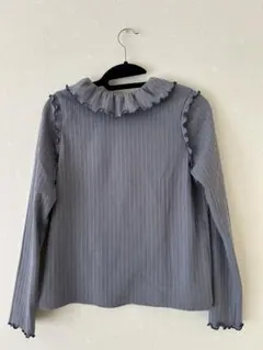 ストライプフリル襟長袖シャツ