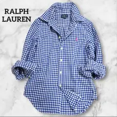 y2k ラルフローレン ギンガムチェック ボタンダウン 長袖 シャツ 青 白