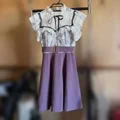 Tika パープル レース ミニドレス ベルト付き