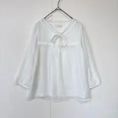 エニィスィス　7分袖ブラウス　リボン　レース　透け感　裏地　ホワイト　2号