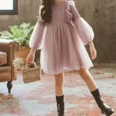 子供用パープル長袖ドレス　150