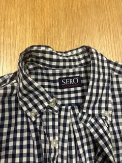 【良品・M相当】SERO チェック　ボタンダウンシャツ 長袖 ネイビー/ホワイトのサムネイル