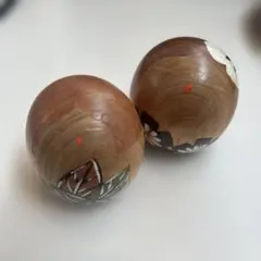 手描き花柄の木製球体　こけし　2個セット