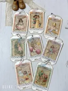 *アンティーク風な絵柄*タグ*handmade*8枚セット*