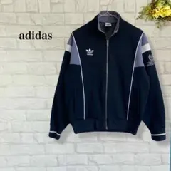 アディダス トラックジャケット ジャージ上 スポーツウェア ロゴ刺繍 M 黒