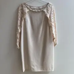 グレースクラス レースワンピース 刺繍 ビジュー ピンクベージュ ドレス