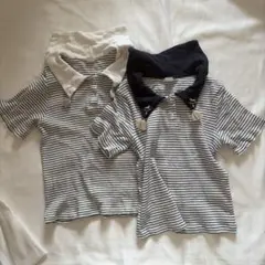 即日発送可能！コトリ刺繍襟タッセルつきボーダー柄カットソー　120サイズ