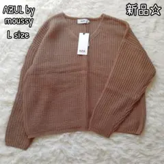 新品☆AZUL by moussy/ブラウン Vネック ニット セーター L