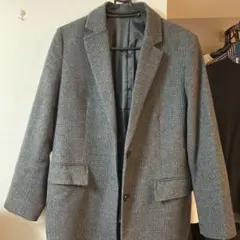 UNIQLOグレー チェック柄 ウールカシミヤ混合チェスターコート