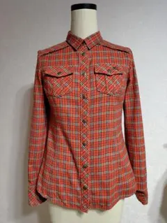 BURBERRY　ブルーレーベル　オレンジ　チェック柄長袖シャツ