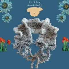 ハンドメイド イヤーマフ&つけ襟 ヘッドドレス りぼん 水色 春 編み物 y2k