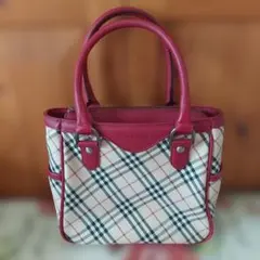 バーバリーチェック柄トートバッグ 赤ハンドバッグ