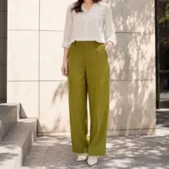 ローリーズファーム【M】スラックスパンツ 抹茶 スリット 大人カジュアル通勤