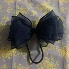ネイビー シフォン リボン ヘアゴム