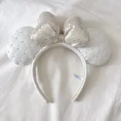 ディズニー キルティング パール スパンコール カチューシャ ホワイト 白