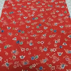 127　ちりめん着物解きハギレ　約36×340cm　型染め　花鳥文　鬼しぼ縮緬