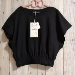 ZARA 　タグ付き 黒 半袖 カットソー S　クロップド丈のサムネイル
